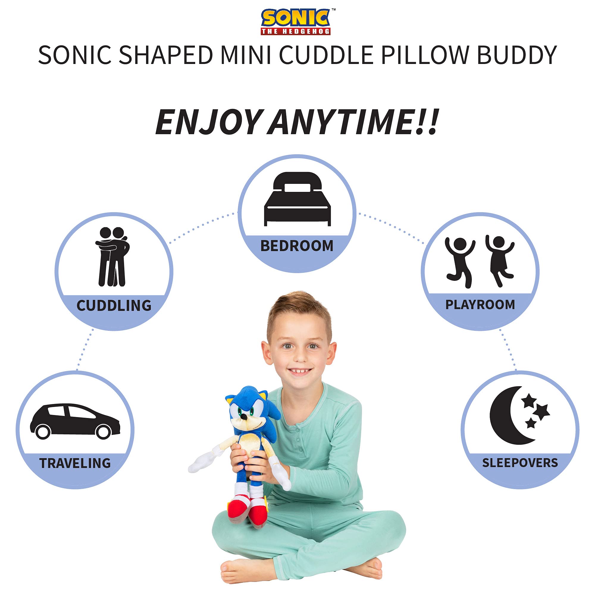 Franco Sonic The Hedgehog Anime Kids Bedding Twin/Full Comforter with Twin Sheet Set and Cuddle Pillow, 5 Piece Bedroom Set (Official Sega Licensed Product)
