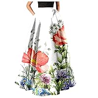 XJYIOEWT White Dress Women,Women Bohemian Floral Print Maxi Skirt High Waist Pocket Party Beach Long Skirt Mini Sundres