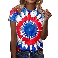 Women 4th of July Shirts Women's Round Neck Short Sleeved Independence Day Printed Short Sleeved Top