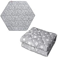 Hexagon Playpen Mat, Baby Playmat Fits Regalo Play Yard, 6 Panel Playpen Mattress Non Slip and Toddler Comforter Down Alternative Lightweight, Grey Star Print, Ultra Soft and Quilted, 39x47 Inches