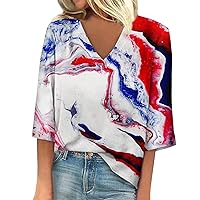 Women's Shirt Blouse Casual Loose 3/4 Sleeve 4th of July Print V Neck Tops Tops T-Shirts Tee, S-3XL