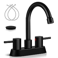 Matte Black Bathroom Faucet for 3 Hole, Herogo 4 Inch 2-Handle Bathroom Sink Faucet with Pop-Up Drain and Supply Hoses, 18/10 Stainless Steel Bathroom Faucets for RV Bathroom Vanity