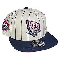 New Jersey Nets Brooklyn Pinstripe Dynasty Side Logo Fitted Size 7 1/2 Hat Cap - Cream