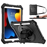 ZtotopCases for iPad 9th/ 8th/ 7th Generation 10.2 inch, Shockproof Full Body Protective Cover with 360° Rotating Hand Strap &Stand, Pencil Holder, Drop Protection, Heavy Duty & Durable, Black