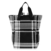 Black White Plaid Diaper Bag Backpack for Men Women Large Capacity Baby Changing Totes with Three Pockets Multifunction Travel Diaper Bag for Travelling Shopping