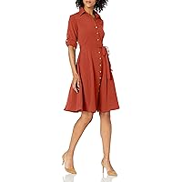 Women's Button Front Pleated Shirt Casual Dress