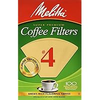 #4 Cone Coffee Filters, Unbleached Natural Brown, 100 Total Filters Count - Packaging May Vary