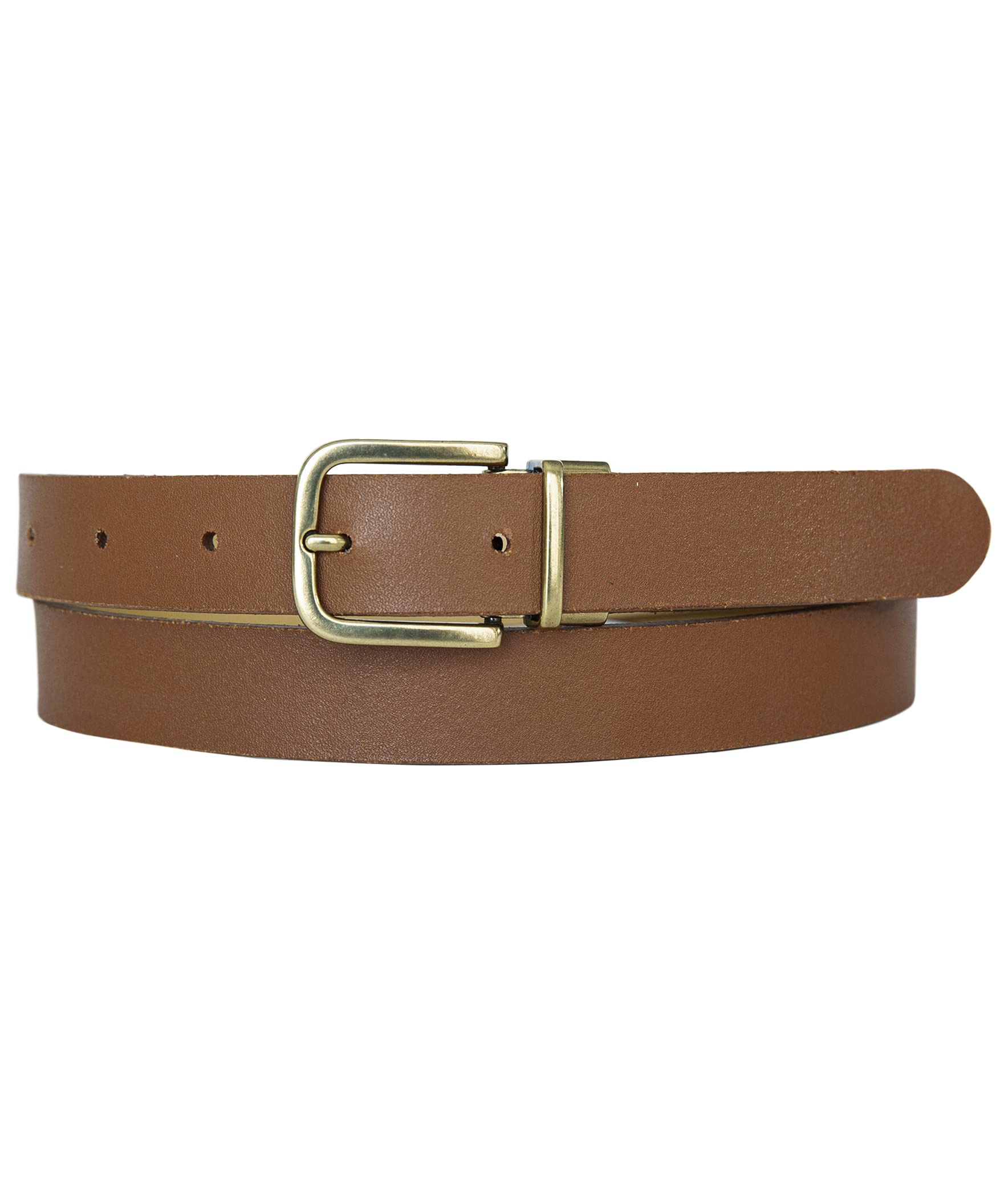 Lucky Brand Women's Reversible Smooth Leather Belt with Old English Brass Harness Buckle, Tan/Natural, Small