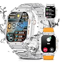 ESFOE Men's Military Smartwatch with Phone Function, 1.96 Inch Fitness Watch, 100+ Sports Modes with Heart Rate/SpO2/Sleep Monitor/Pedometer, 400 mAh Sports Watch, IP68 Waterproof Watches, Silver
