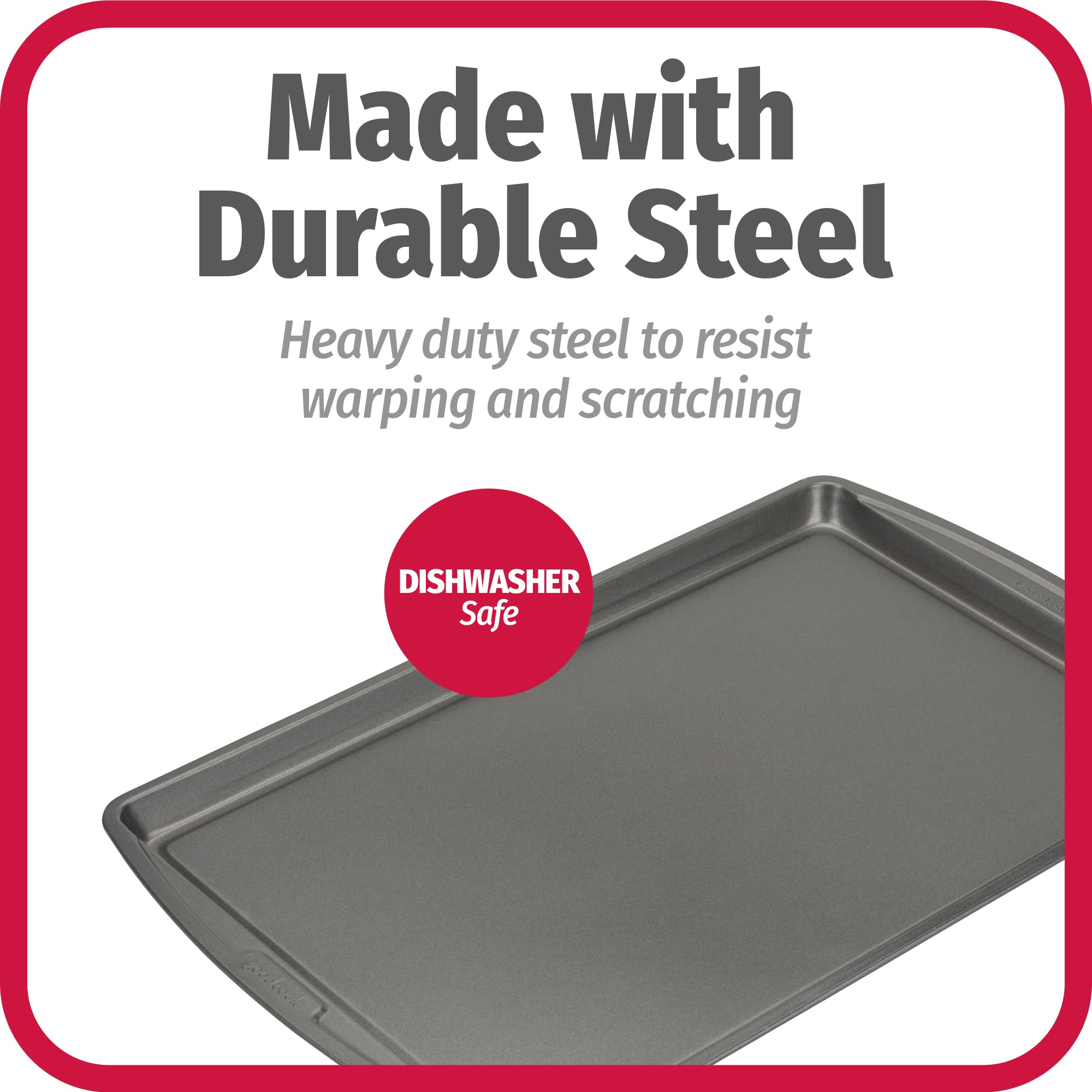 GoodCook Dishwasher Safe Nonstick Steel Cookie Sheet, 11'' x 17'', Gray, Set of 2, Silver (42051)