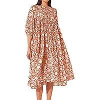 Flower Dresses for Women 2024, Maxi Floral Womens Loose Casual Midi Sleeve Spring Outfits Trendy Dress, S, XXL
