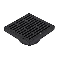 640 6-Inch Square Grate with Low-Profile Adapter Drain, Connects to 3-Inch and 4-Inch Drain Pipes and Fittings, for Small Lawns, Landscaping and Patios, Plastic, Black