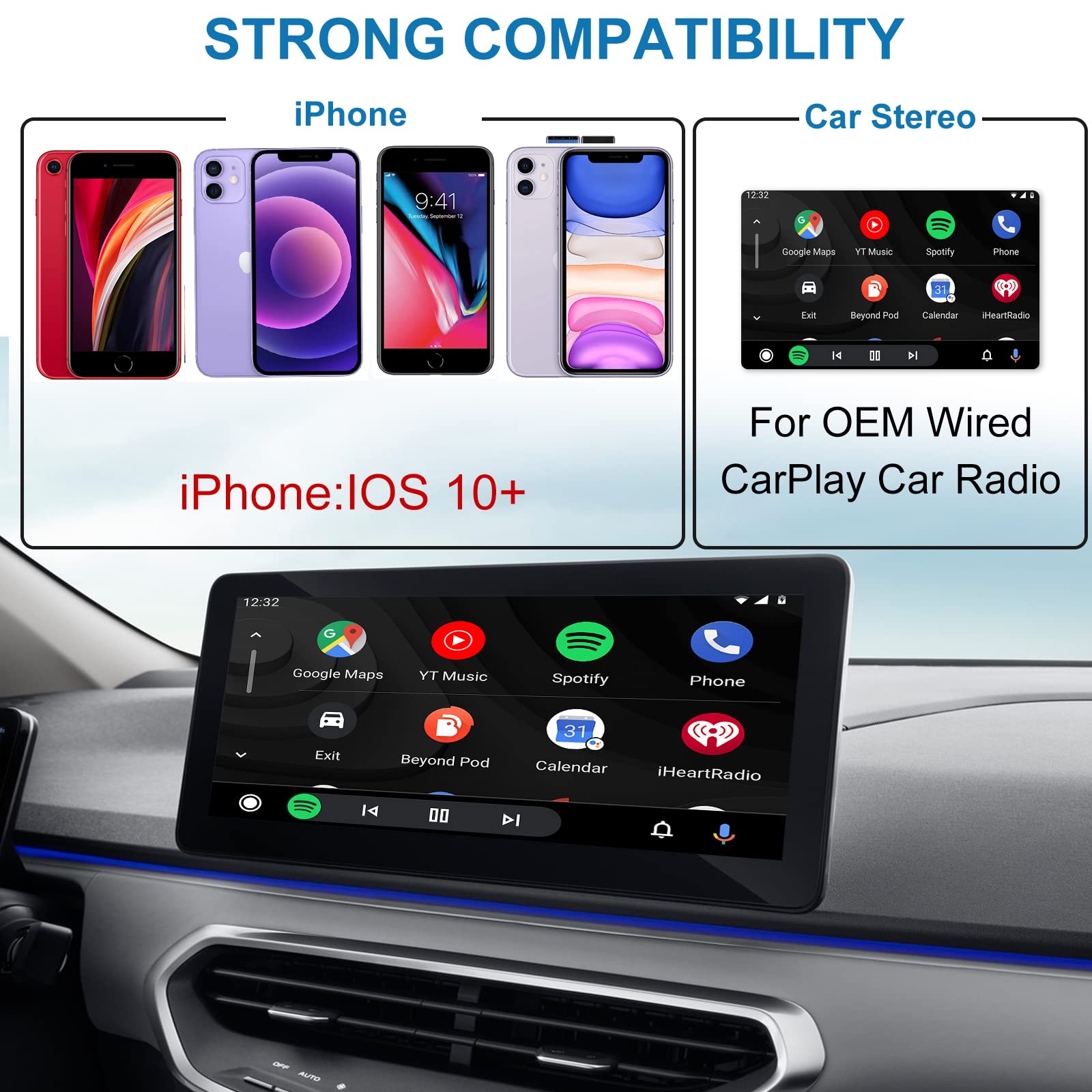 CARLIET Wireless CarPlay Adapter, Wireless Car Dongle for OEM Wired Apple CarPlay Cars from 2015, Support Online Update, Plug & Play