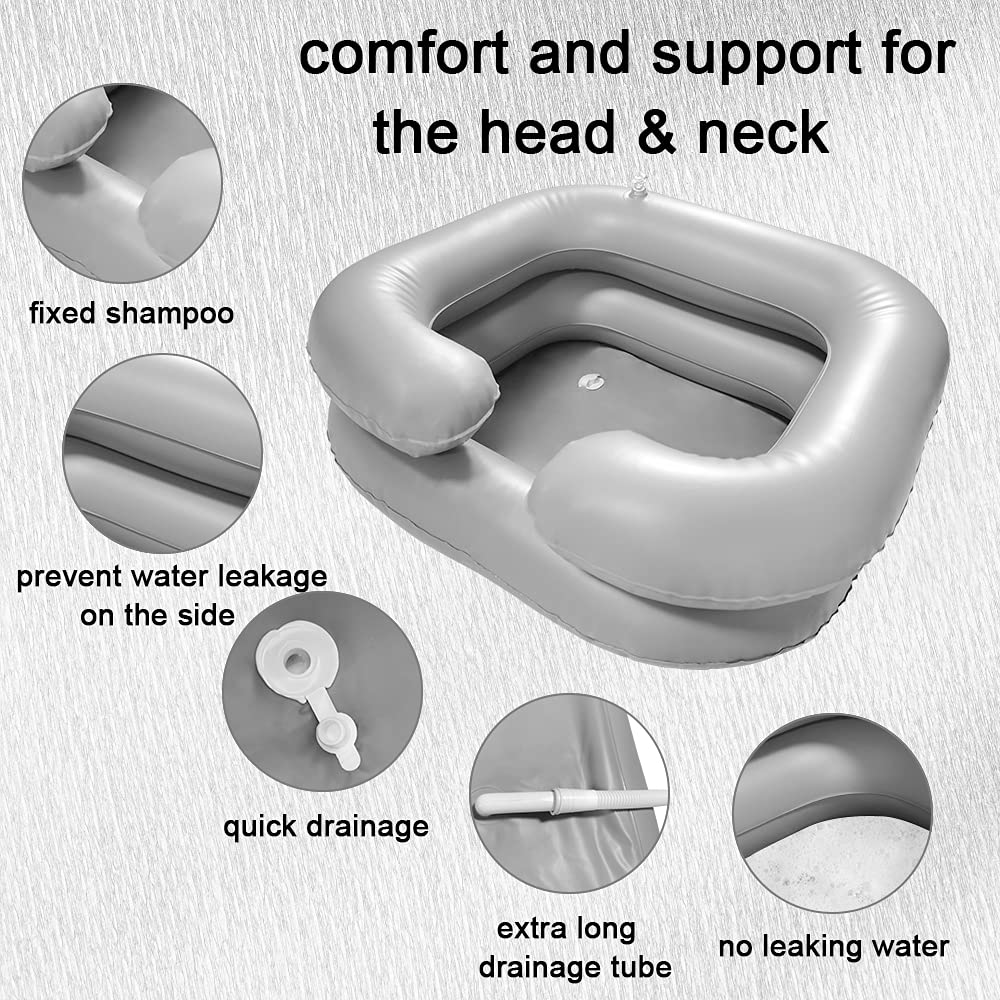 Inflatable Shampoo Basin,Portable Hair Wash Shampoo Bowl for Hair Washing in Bed,Washing Sink for Bedridden,Disabled,Elderly (Light Grey)