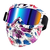 Motorcycle Helmet Riding Goggles Glasses With Removable Face Mask,Detachable Fog-proof Warm Goggles Mouth Filter Adjustable Non-slip Strap Vintage Bullet Fight Motocross (Pink Multi-color)