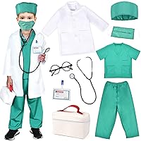Kids Doctor Costume Pretend Play Kit with Lab Coat Carrying Bag Accessories Halloween Doctor Dress up for Boys Girls