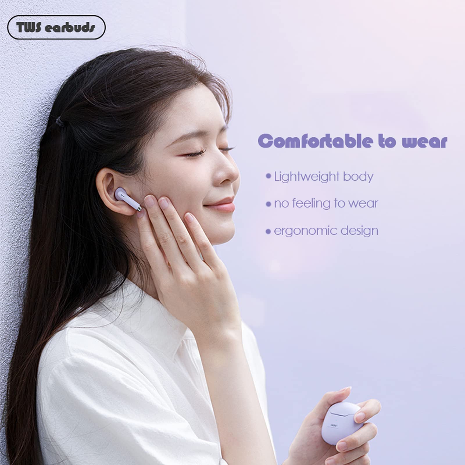 True Wireless Earbuds White Bluetooth 5.3 with Microphone for Working Out Noise Canceling Blue Tooth Ear Buds Deep Bass TWS Wireless Earphones with Charging Case in Ear Headphone for iPhone Android