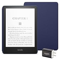 Kindle Paperwhite Essentials Bundle including Kindle Paperwhite (16 GB) - Denim - Without Lockscreen Ads, Leather Cover - Denim, and Power Adapter