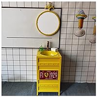 Industrial Style Vanity Unit with Basin, Bathroom Vanity Unit Floor Standing Under Sink Bathroom Cabinet with Faucet and Drain Bathroom Sink Cabinet 18.1 x 18.1 x 33.4in,Yellow,with Mirror