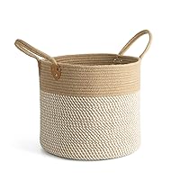 CHICVITA Large Jute Basket Woven Storage Basket with Handles – Jute Laundry Basket Toy Towels Blanket Basket Home Decor, White, 14