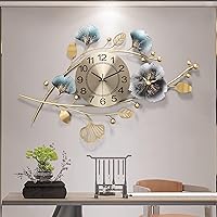 Creative Large Wall Clock, 3D Metal Ginkgo Leaf Silent Non Ticking Decoration Wall Clocks, Home Decoration for Living Room Bedroom Kitchen Office