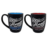 Kovot 18-Oz Good Morning Ceramic Coffee or Tea Cup - Stylish Black with Colored Interior (Beautiful & Handsome Set)