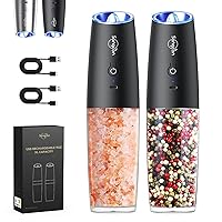 Sangcon Gravity Electric Salt and Pepper Grinder Set Shakers - UPGRADED RECHARGEABLE 9OZ XL Capacity USB-C No Battery Needed - LED Light One Hand Operation, Adjustable Coarseness Automatic Mill Set