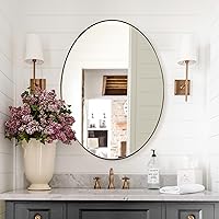 Gold Oval Mirror, 24x36’’ Brushed Gold Oval Bathroom Mirror, Oval Wall Mirror for Btahroom Gold Vanity Mirror in Stainless Steel Frame Wall Mount Horizontal or Vertical