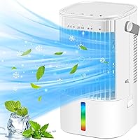 Portable Air Conditioners - Portable AC Small Personal Air Cooler,Quiet Mini Mobile Cooling Fan with Handle,2/4H Timer 3 Speeds,Desk Air Cooler with 7 Color for Home Office Car Work Outdoor (White)