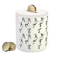 Ambesonne Golf Piggy Bank, Golf Swing Shown in 14 Stages Sports Hobby Themed Sketch Art Storyboard Print, Ceramic Coin Bank Money Box for Cash Saving, 3.6