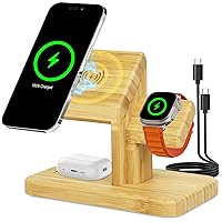 Wireless Charging Station for Apple, 20W Fast 3 in 1 Wireless Charger Stand, Bamboo Charging Station for iPhone 15/14/13/12 Pro/Max/Plus, for Apple Watch 8/7/6/SE/5/4/3/2, for Airpods 3/2/Pro