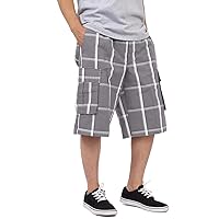 Shaka Wear Men's Cargo Shorts – Casual Plaid Relaxed Loose Fit Elastic Waist Multi Pocket Pants Regular Big S~5XL