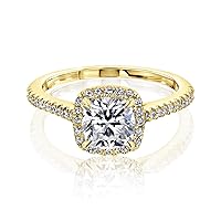 Kobelli Cushion Cut Lab Grown Diamond Halo Engagement Ring 14k Gold (EF/VS)