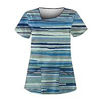 Scrub Tops Workout Tops for Women Printed Short Sleeve Vneck Sexy Medical Uniforms Plus Size Nursing Tops