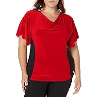 Star Vixen Women's Plus-Size Flutter Sleeve Colorblock Top