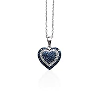 1.24 Ct Round Cut Natural White and Blue Diamond Pendant with Necklace Chain Sterling Silver (P2 Clarity,G-H Color)