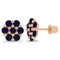 Solid 14K Gold 8mm Cluster Natural Birthstone Flower Screwback Stud Earrings For Women | 2.50mm Round Birthstone | 14K Gold Cluster Screwback Earrings For Women