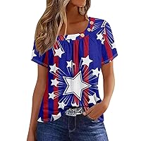 Women's Tops American Flag 4Th of July 2024 Star Stripes Patriotic Tee Button Square Neck Short Sleeve Shirts Clothing
