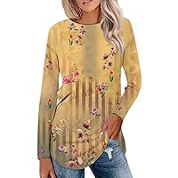 Fall Tops for Women 2023 Color Block Long Sleeve Blouses Casual Crew Neck Tunic Tops Plus Size Winter Clothes