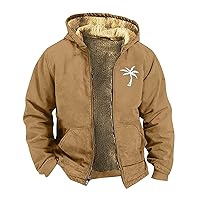 Mens Winter Jacket With Hood Fleece Lined Full Zip Graphic Coat Motorcycle Waterproof Vintage Jacket
