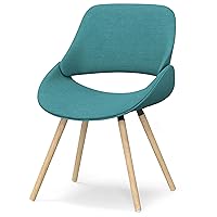 SIMPLIHOME Malden Mid Century Modern Bentwood Dining Chair with Light Wood in Turquoise Blue Polyester linen, For the Dining Room