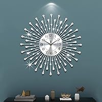 Modern Large Wall Clocks for Living Room Decor Big Silent Wall Clocks Battery Operated Quartz for Bedroom Office Kitchen House Metal 24 Inch Silver Round Clock Wall Decorative for Home Indoor
