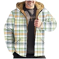 Fleece Jacket Men Warm Sherpa Lined Fleece Plaid Flannel Shirt Jacket Winter Hooded Coat Sweatshirt Warm Jacket