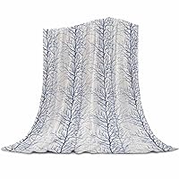 Abstract Super Soft Cozy Flannel Fleece Blanket- Vintage Blue Gray Botanical Branch Lightweight Comfy Throw Blanket for Bed/Couch/Sofa/Camping 50 x 80 Inche