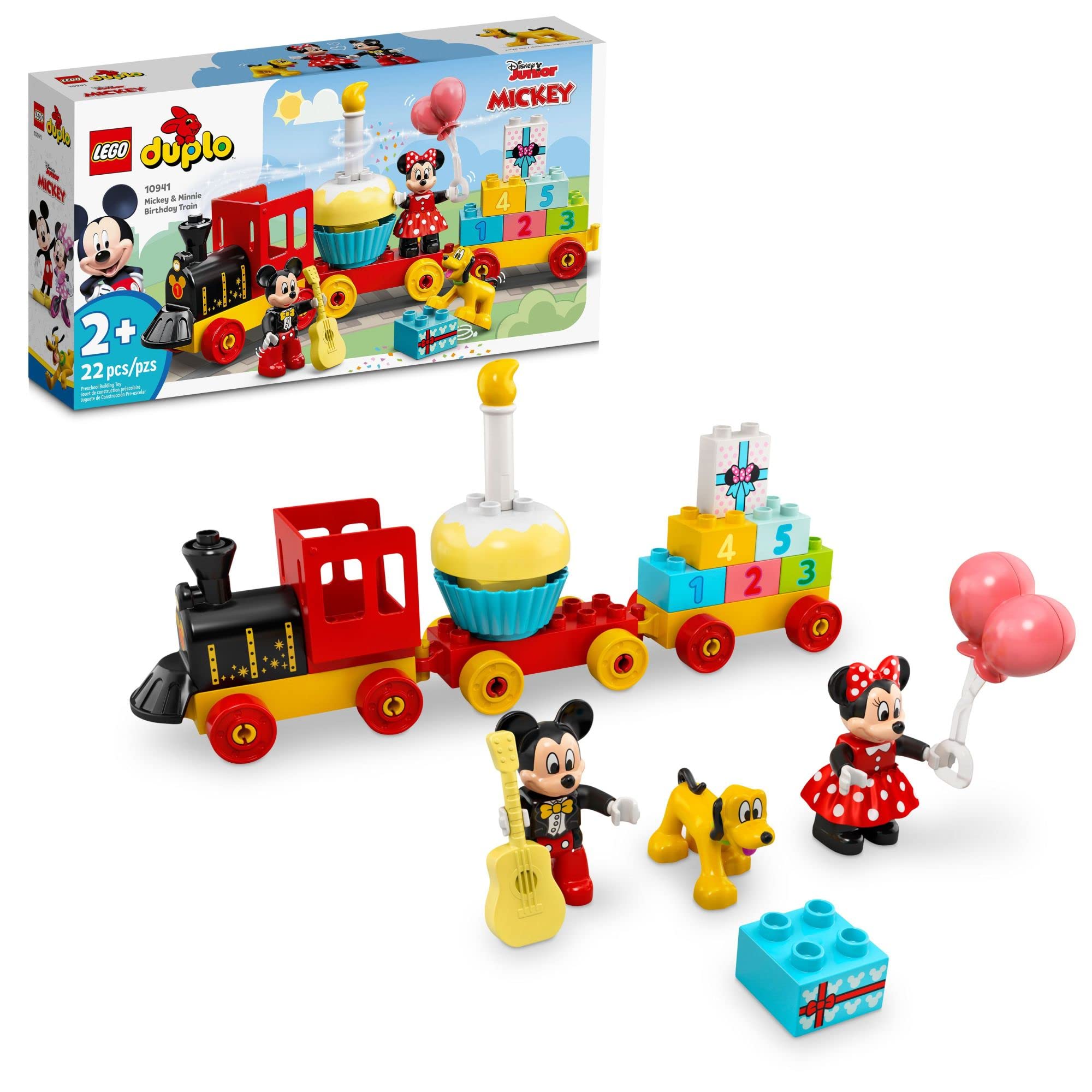 LEGO DUPLO Disney Mickey & Minnie Mouse Birthday Train 10941 - Building Toys for Toddlers with Number Bricks, Cake and Balloons, Early Learning and Motor Skill Toy, Great Gift for Girls, Boys Ages 2+