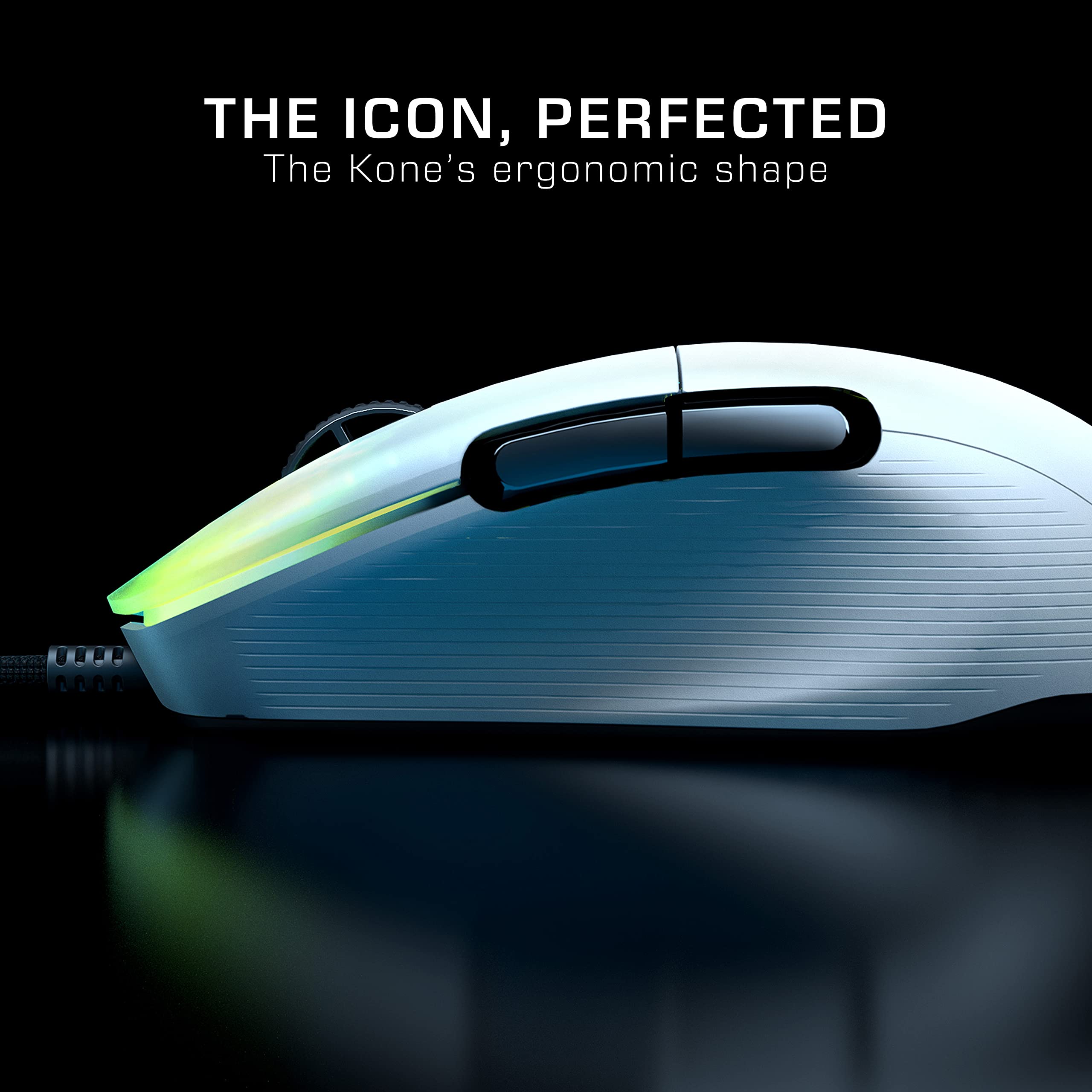 ROCCAT Kone Pro PC Gaming Mouse, Lightweight Ergonomic Design, Titan Switch Optical, AIMO RGB Lighting, Superlight Wired Computer Mouse, Titan Scroll Wheel, Bionic Shell, 19K DPI, White