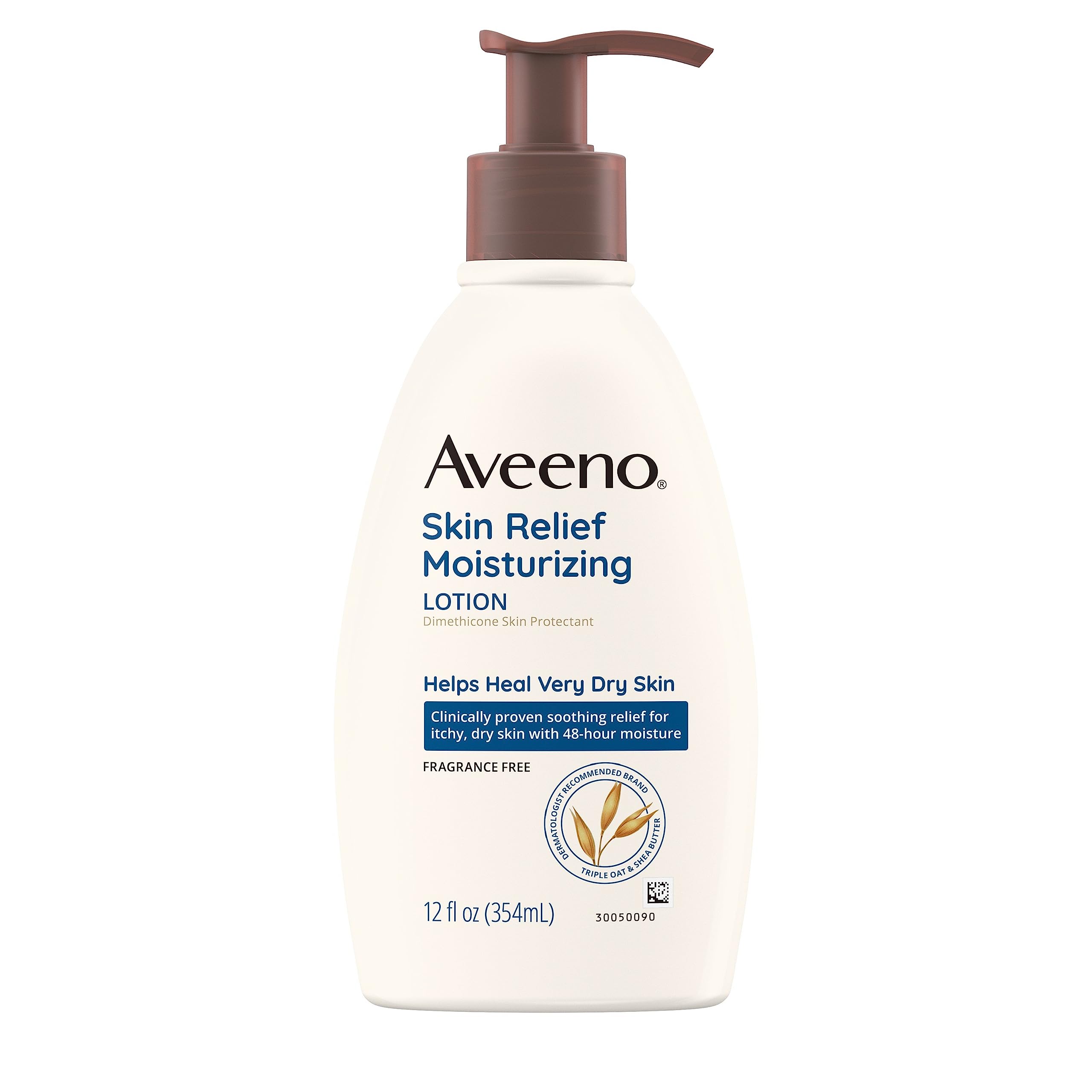 Aveeno Skin Relief 24-Hour Moisturizing Lotion for Sensitive Skin with Natural Shea Butter & Triple Oat Complex, Unscented Therapeutic Lotion for Extra Dry, Itchy Skin, 12 fl. oz