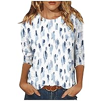 Long Sleeve Shirts for Women Women's Fashion Casual Three Quarter Sleeve Print Round Neck Pullover Top Blouse