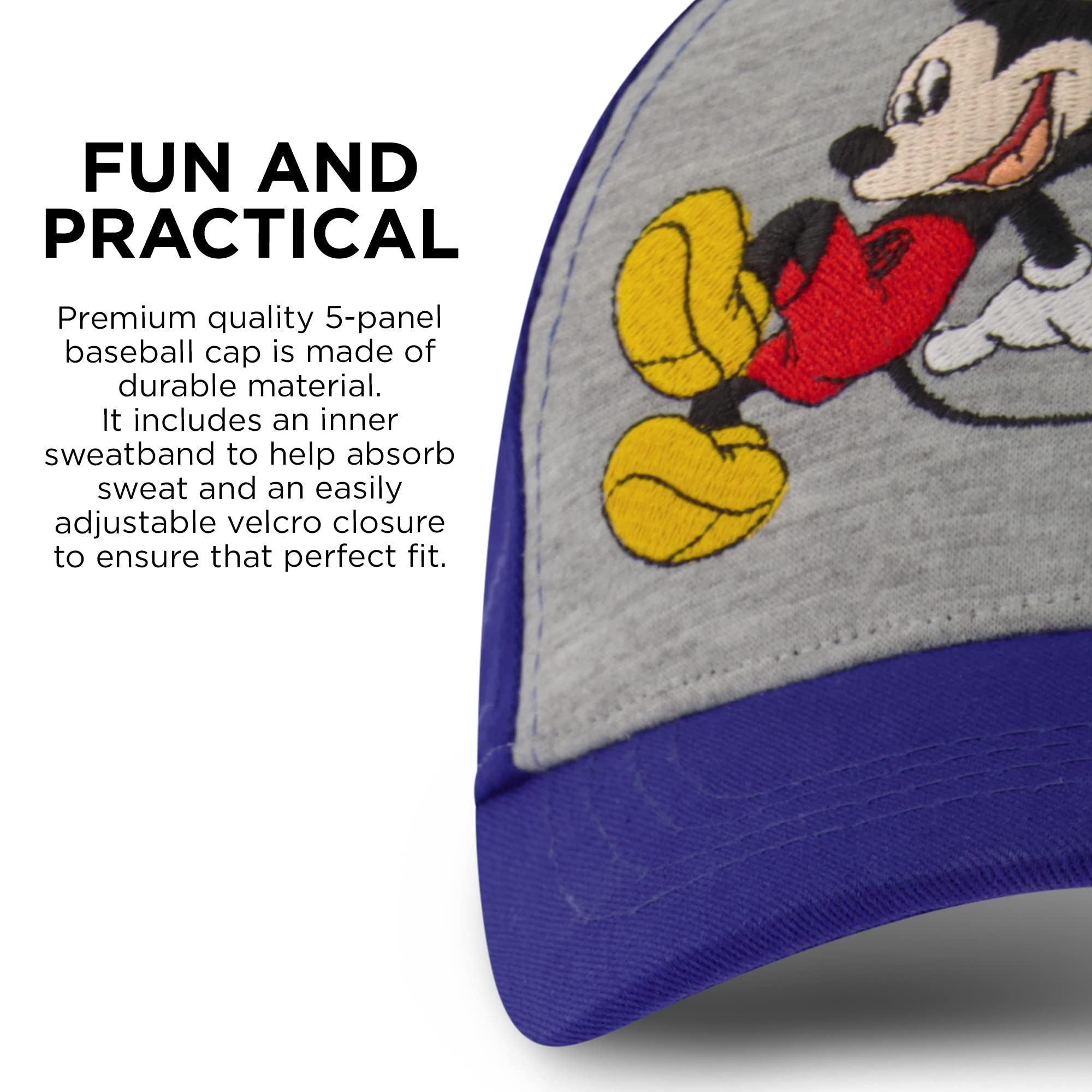 Disney Boys Baseball Cap, Mickey Mouse Adjustable Toddler Hat, Ages 2-4 Or Boy Hats for Kids Ages 4-7