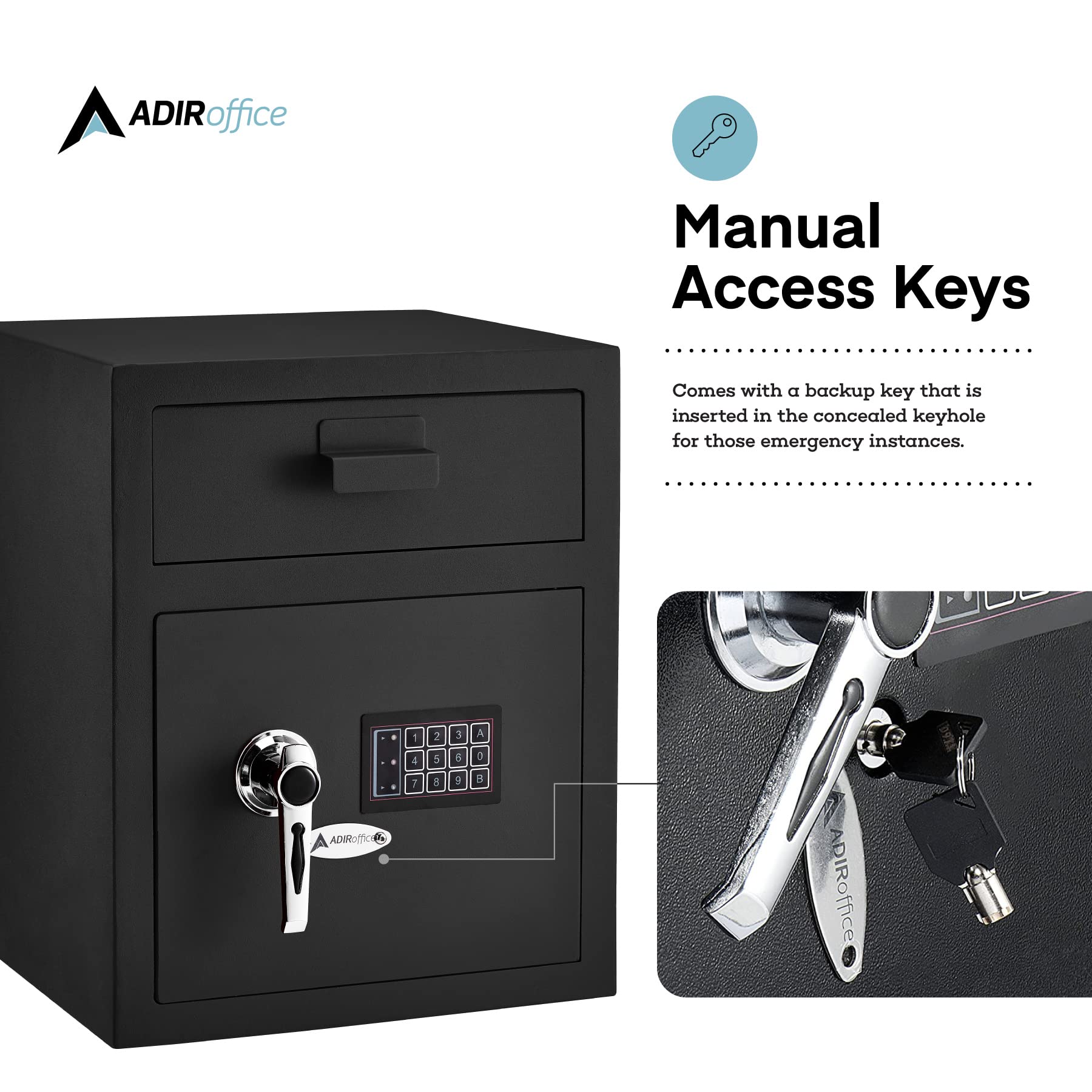 AdirOffice Digital Depository Safe - Front Loading - Digital Keypad Lock - Lockout Mode (Black)